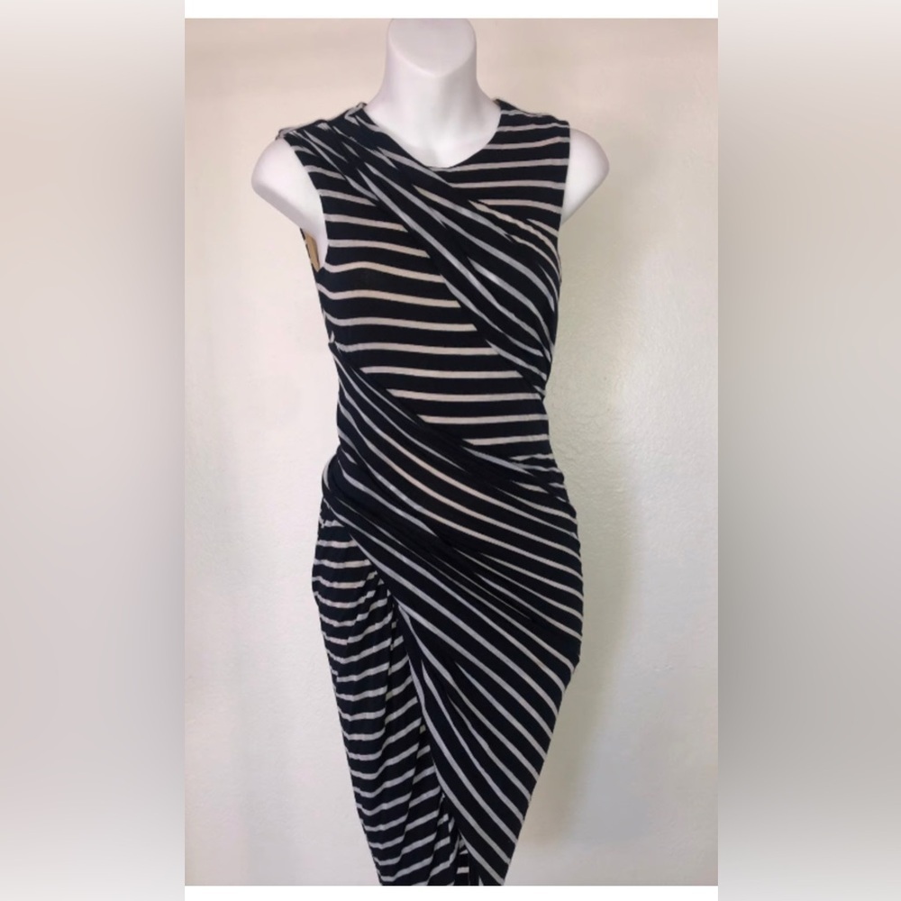 Bailey 44 Sleeveless Asymmetrical Black & White Striped Dress. Size M. NWOTS